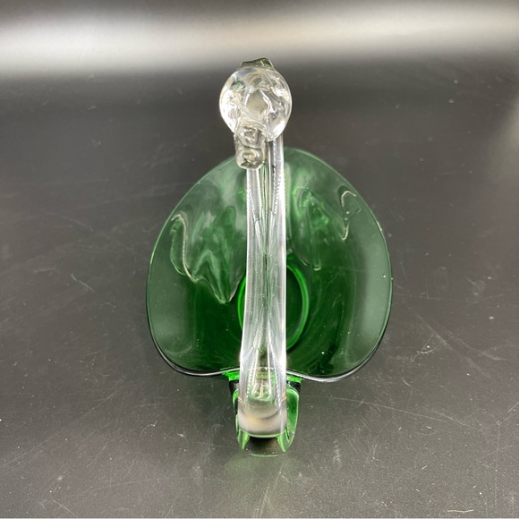 Vintage Duncan Miller Glass SWAN Console Bowl Emerald Green Bowl Candy Dish - Picture 10 of 12